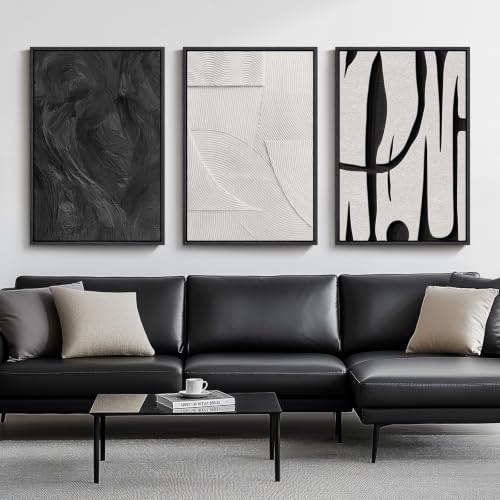 Framed Black and White Abstract Wall Art for Living Room (3 Count)