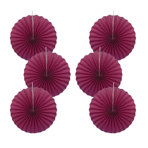 Wine Red Party Decorations 16inch Hanging Paper Fans Set DIY 6Pcs (6 Count)