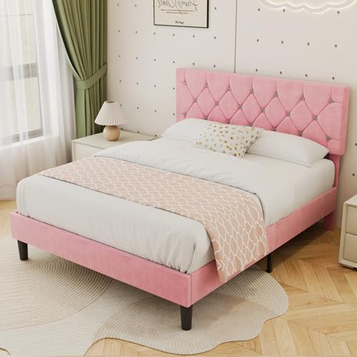 Full Size Bed Frame with Diamond Tufted Headboard