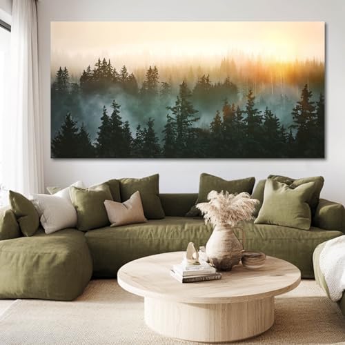 Canvas Wall Art Sunrise Forest Nature Painting Wall Decor for Bedroom Living Room Office Home Decor Wall Art 48x24 Inches (40 Count)