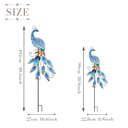 Solar Metal Glass Peacock Stake Light Gift 40"