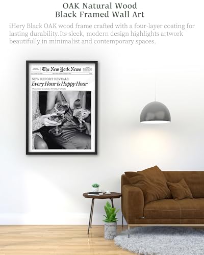 12x16in Every Hour Is Happy Hour Black Framed Newspaper Wall Art