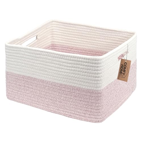 Cotton Rope Woven Basket with Handles for Shelves