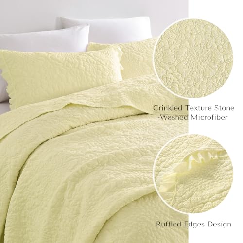 Pastel Yellow Ruffled Quilt King Size (3 Piece Set)