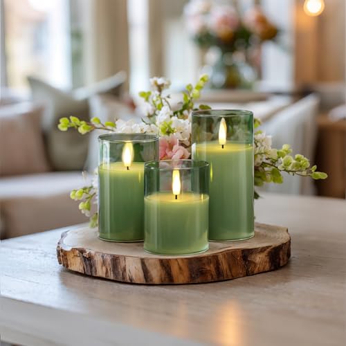 Sage Green Glass Flameless Candles (3 Count)