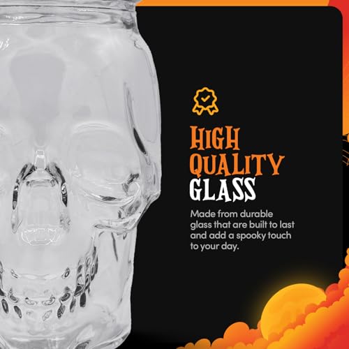 Set of 2 Skull Mason Jar Glasses with Lids (4 Count)