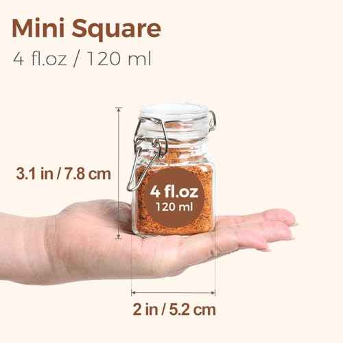Square Glass Spice Jars 4 oz 12 Pack with Labels and Funnel Set (12 Count)