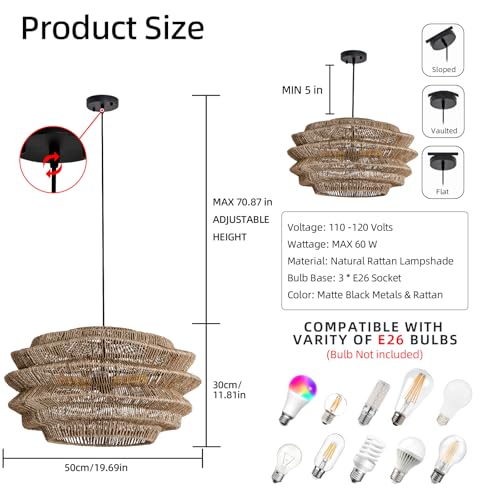 19.7" Rattan Pendant Light
