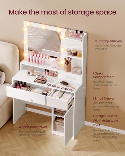 31.5 Inch Vanity Desk with Mirror and Lights