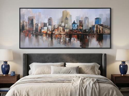 New York Wall Art Black Framed Extra Large Canvas Painting 71"x 32"
