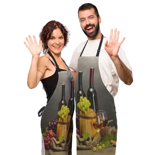 Garden Apron for Men Bottles and Glasses Pinafore Aprons for Women for Kitchen Cooking Restaurant BBQ Painting Crafting Gardening 27”