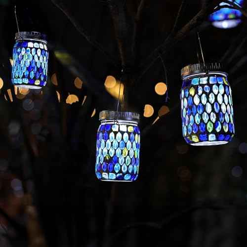 6 Pack Mosaic Lanterns Outdoor Waterproof with 215% Larger Solar Panel (6.02 Count)