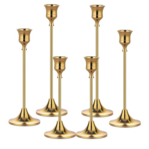 Metal Candle Holders for Candlesticks Taper Candlestick Holders Set Vintage Decorative Centerpiece Candelabra Tall Candle Stands (6 Count)
