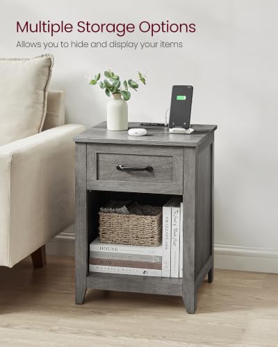 Farmhouse Nightstand with Charging Station
