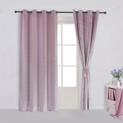 Super Soft Luxury Velvet Curtains Set of 2 Pink Flannel Blackout Drapes Grommet Draperies for Bedroom 52Wx84L inch
