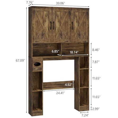 Over The Toilet Storage Cabinet with 3 Barn Doors.Dark Brown
