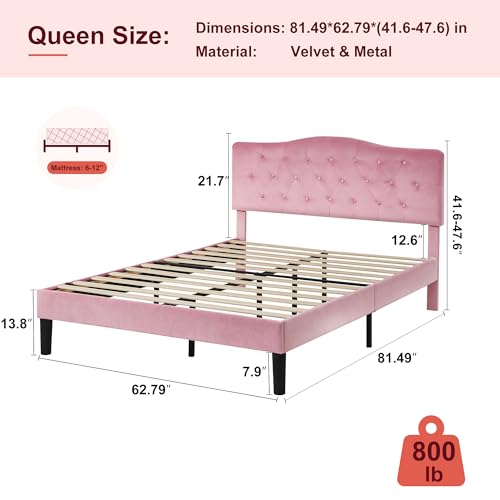 Queen Size Bed Frame with Upholstered Headboard