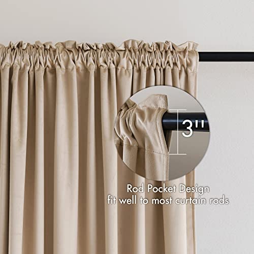 Camel Beige Blackout Velvet Curtains Drapes 90 Inch Long 52"x90" (2 Count)