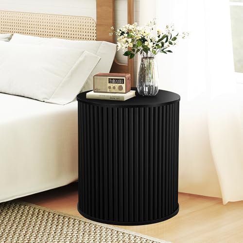 Fluted Round Side Table with Storage