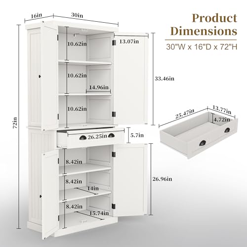 72" Tall Freestanding Pantry & Kitchen Storage Cabinet