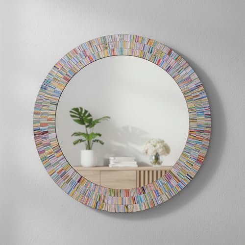 24" Round Rainbow Mosaic Wall Mirror