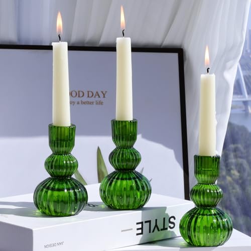 3pcs Green Taper Candle Holders (3 Count)