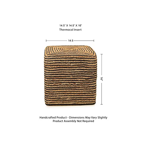 Jute Cotton Braided Cube Pouf Ottoman (2 Count)