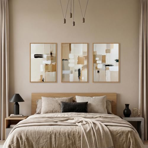 Large Abstract Beige Framed Canvas Wall Art Set