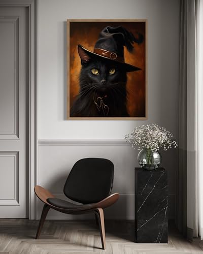 Witch Cat Poster Wood Framed Art Print