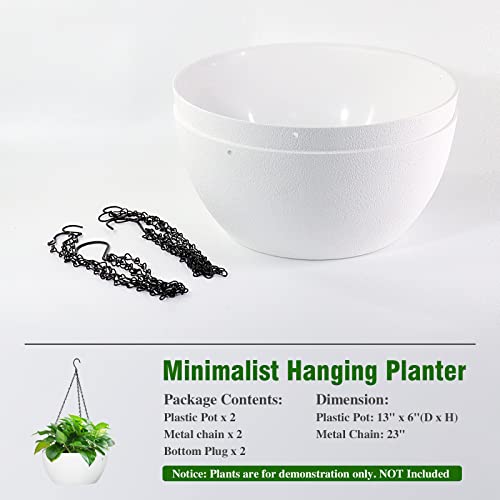 13 inch 2Pack Large Hanging Planters for Outdoor Indoor Plants with Drainage Holes and Chain (2 Count)