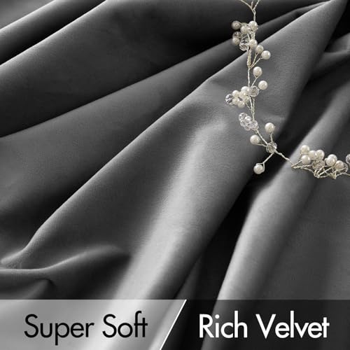 Grey Velvet Pinch Pleat Blackout Curtains W52 X L84 Inches (2 Count)