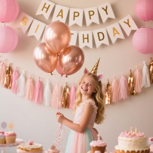 Rose Gold Peach White Pink Tassel Garland Banner (20 Count)