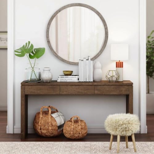 35" Round Wood Mirror