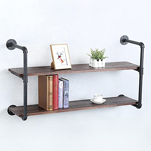 Industrial Pipe Shelves With Wood Planks