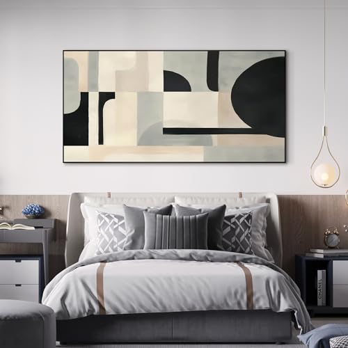 24"x46" Extra Large Framed Wall Art Modern Neutral Abstract Geometric in Black and Beige
