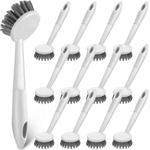 12 Pack Long Handle Dish Scrub Brush Stiff Bristles (12 Count)