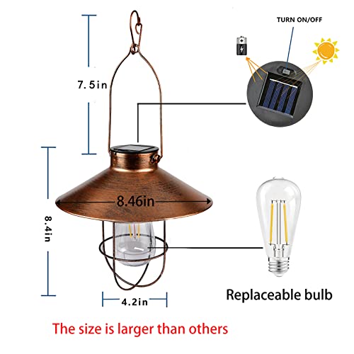Solar Lantern Outdoor Hanging Light Metal Farmhouse Solar Lamp with Warm White Edison Bulb Design for Garden Yard Patio Porch Decor