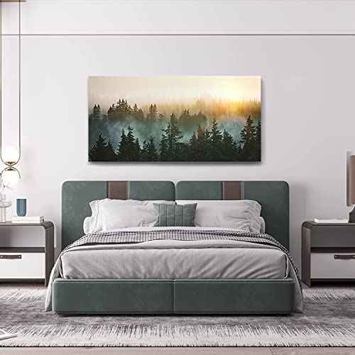 Large Wall Art for Bedroom Living Room Forest Bathed in Sunlight Canvas Print Picture Painting Framed Artwork Wall Decor for Bathroom Modern Room Plants Wall Decorations Size 58x29 Ready to Hang