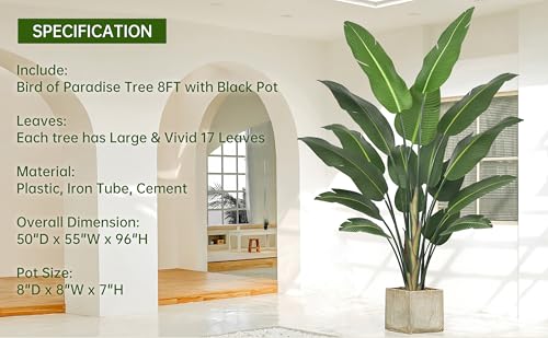 Artificial Bird of Paradise Tree 8FT 17 Thick Matte Texture Leaves