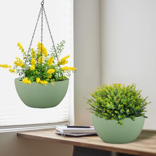 12 inch Large Hanging Planters Plant Pots for Indoor Outdoor Plants (2 Count)