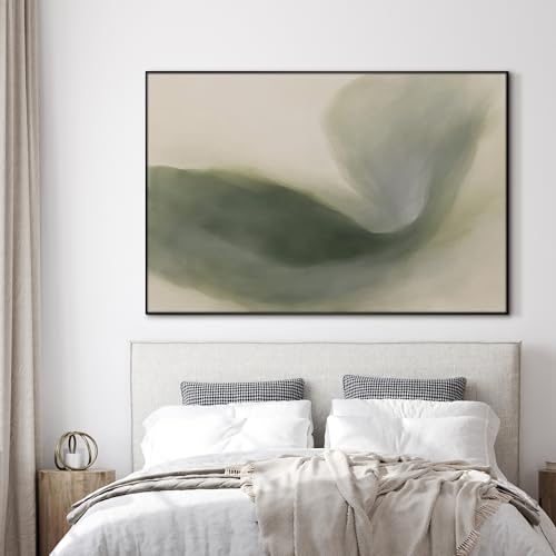 46"x72" Extra Large Framed Wall Art Abstract Green Swirl Soft Fluid Modern Illustration for Home Living Room Bedroom Decor