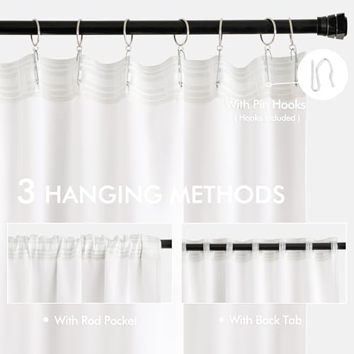 Pure White Back Tab Blackout Curtains 52x63 Inches Long 2 Panels Set (2 Count)