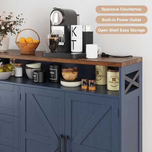 Farmhouse Buffet Cabinet with Drawers & Open Shelf