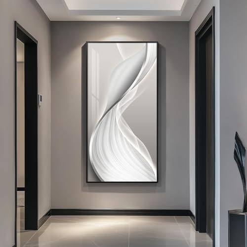 Large Framed Silver White Abstract Wall Art for Living Room