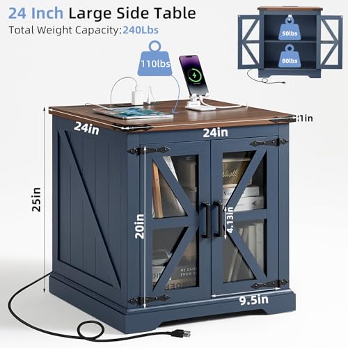 24'' End Table with Charger for Living Room