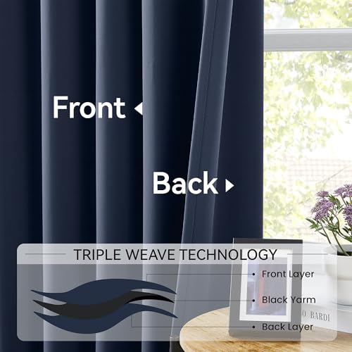 Navy Blackout Pinch Pleat Curtains 84 Inch Length 2 Panels Set (2 Count)
