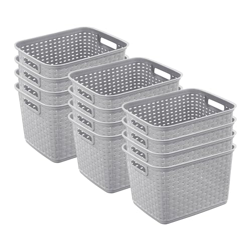 Tall Weave Basket Bin for Clothing and Laundry Storage (12 Count)