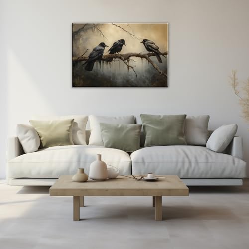 Halloween Decor Vintage Crow Wall Art Retro Art Poster Creepy Raven Picture Print Horrid Cemetery Painting Artwork Home Wall Decor
