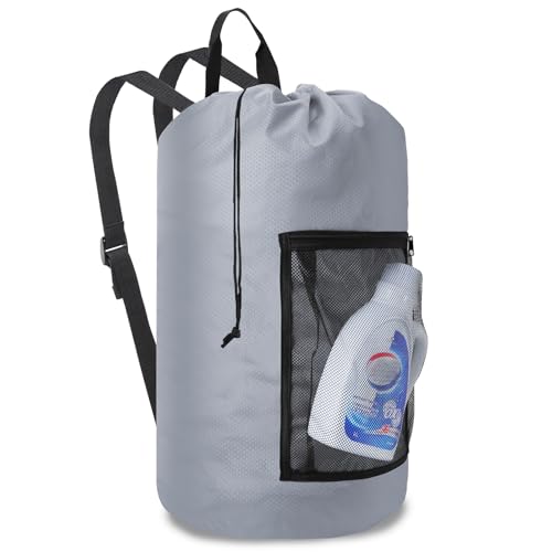 Laundry Bag Backpack Durable Laundry Bag with Shoulder Straps and Mesh Pockets Portable Laundry Hamper Dirty Clothes Bag for College