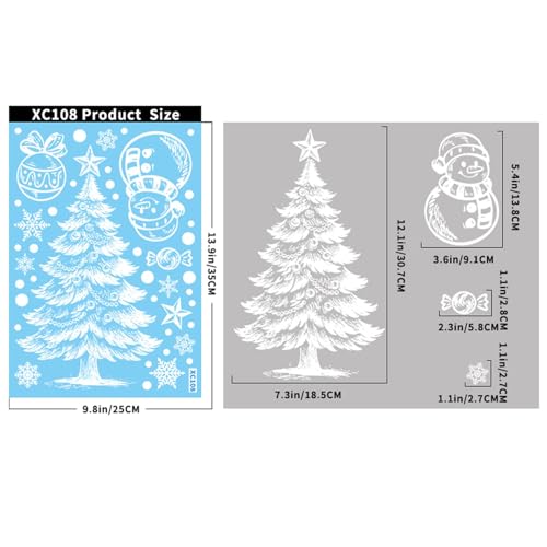Christmas Window Clings for Glass 2 Sheet White Window Decals with Snowman Xmas Tree Designs Window Stickers Cute Windows Cling for Winter Party Supplies Home School Office Glass Decorations (2 Count)